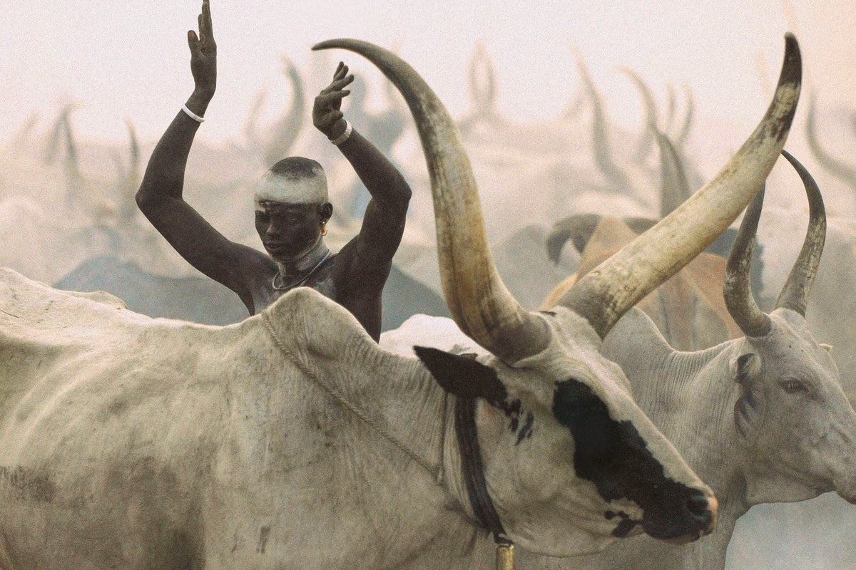 Dinka Man Imitating Horns, South Sudan