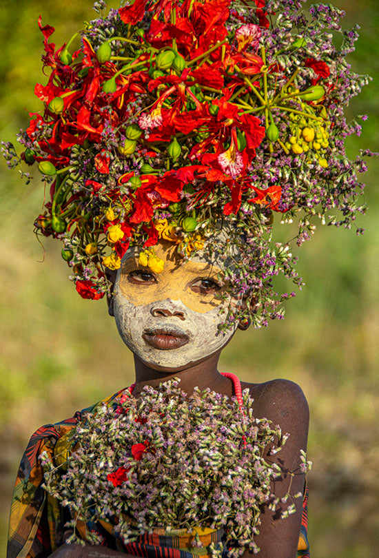 Young Surma Girl Decorated with Flowers, Ethiopia