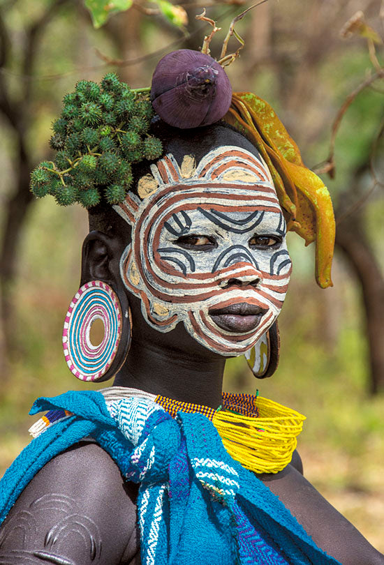Surma Girl with Face Paint &amp; Ear Plug, Ethiopia
